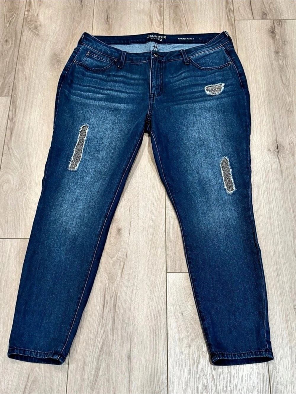 Jennifer Lopez Skinny Ankle Crop Distressed Jeans Blue Size 14